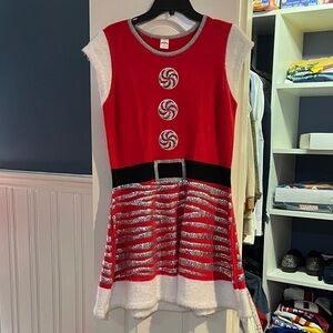 Holiday Time Red and Silver Knit Sweater Dress